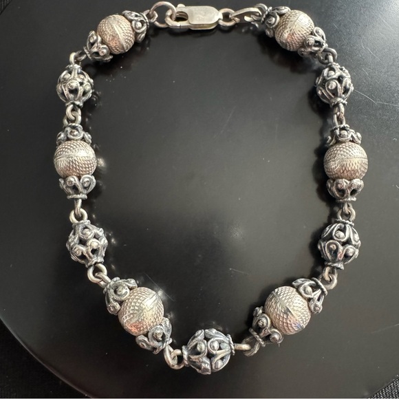 925 Sterling Silver Jewelry - Vintage Sterling Silver Bali Style Beaded Bracelet - Ornate Filigree & Textured